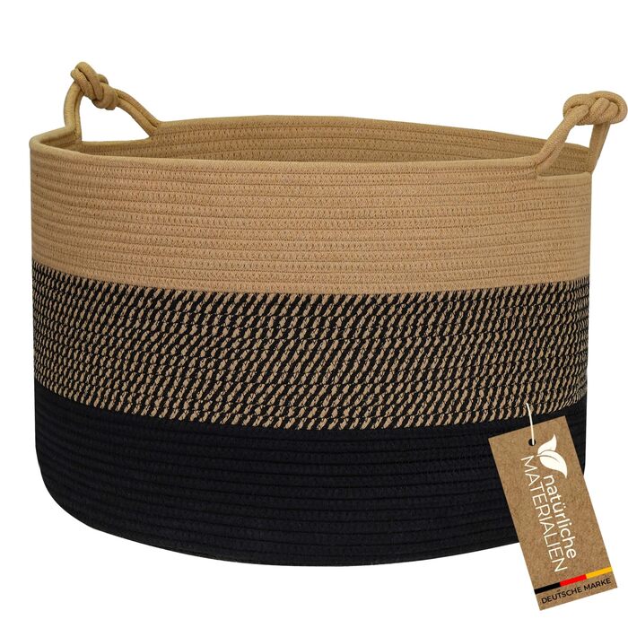 Кошик для зберігання HMF з ручками у формі щасливого вузла, великий бавовняний кошик 50 x 33 см Чорно-медовий