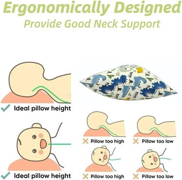 Дитяча подушка з наволочкою - м'яка дитяча подушка з органічної бавовни для сну - Дихаюча постільна білизна Дитяча подушка - Дитяч