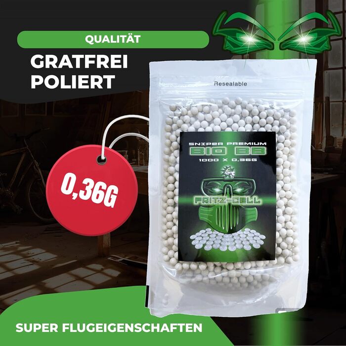 Кульки BB Bio Sniper Airsoft 6 мм преміум-класу – біорозкладні, 0,36 г, 3 × 1000 шт., ідеальні для снайперської стрільби