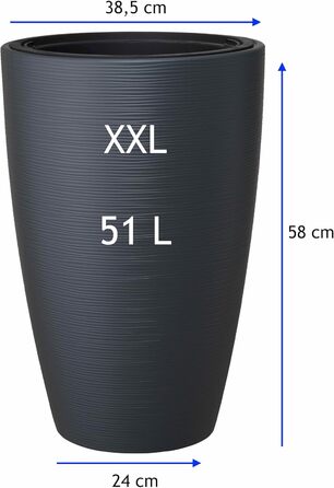 Квітковий горщик MELTOM зі знімною вставкою, круглий, горизонтальні смуги (антрацитовий, XXL-58 см) XXL-58 см антрацитовий