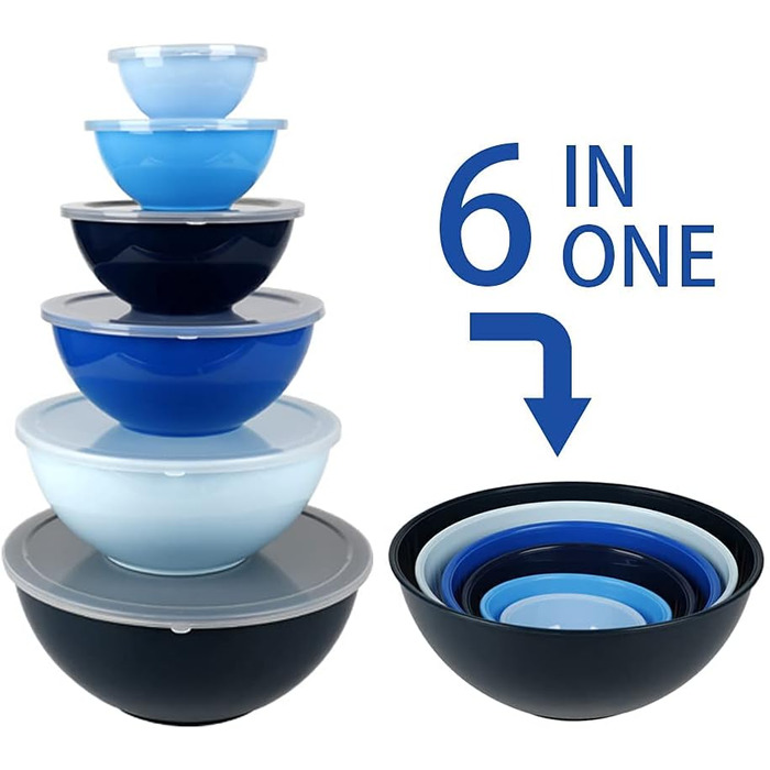 Набір мисок для змішування BoxedHome з кришками, миски для змішування, упаковка з 12 мисок для змішування, пластикова салатниця Не
