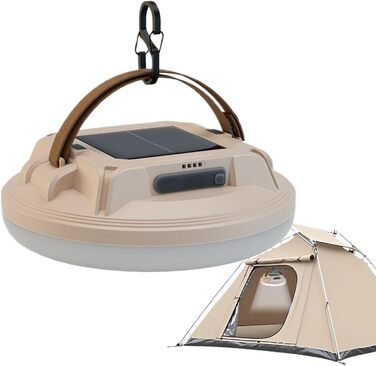 Сонячний ліхтар - Водонепроникний з 4 рівнями яскравості, ліхтар для кемпінгу на відкритому повітрі з підвісним гачком - для походів, трекінгу, нічної риболовлі та відключення електроенергії, бежевий