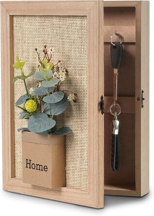 Ключниця з 6 гачками, Декоративна настінна ключниця, Ключниця з металевим замком, Ключниця з декором у вигляді букета штучних квіт