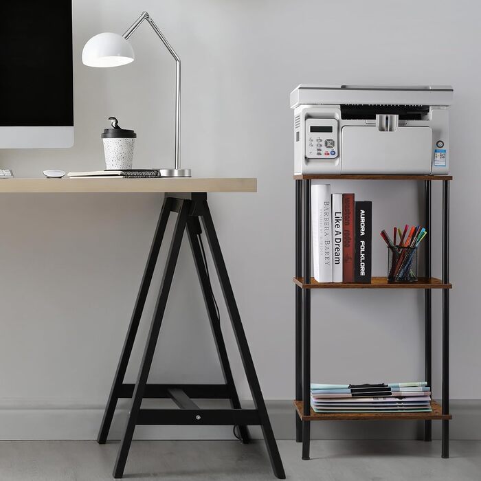 Високий дерев&39яний журнальний столик з 3 полицями для вітальні, великий простір для зберігання речей, журнальний столик в індустріальному стилі з дерева та металу, вузька тумбочка для ліжка, що економить місце, для кімнат, спальні, офісу, коричневий