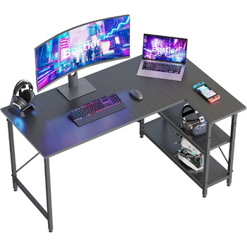 Комп'ютерний стіл Bestier з відсіками для зберігання Письмовий стіл Невеликий Г-подібний кутовий стіл з полицями 140 см Реверсивни