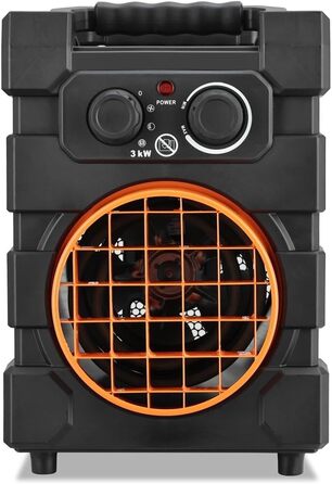 Електричний обігрівач FUXTEC FX-EH3, вентилятор-обігрівач з 2 рівнями нагріву 1500 Вт/3000 Вт, плавно регульований термостат, витрата повітря 284 м/год, клас захисту IP24, компактний та портативний для приміщень площею до 90 м