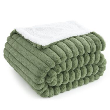 Товста плюшева ковдра Tofinel, пухнаста, 150x200 см - Маленька шерпа ковдра, шавлієво-зелена та ковдра для дивана, ковдра з імітації вовни, портативна тепла пухнаста пледка для вітальні та пікніка, флісова ковдра, 150x200 см, шавлієво-зелена 1