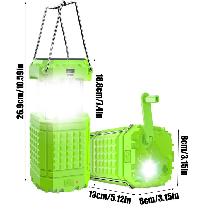 Сонячний ліхтар для кемпінгу Ліхтарі для кемпінгу Ліхтар для намету, яскраві сонячні ліхтарі для кемпінгу Акумуляторний водонепроникний портативний ліхтар ємністю 3000 мАг для подорожей, походів, піших прогулянок, автомобіля, флуоресцентно-зелений