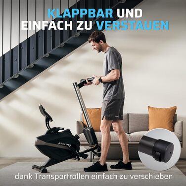 Складаний гребний тренажер SportPlus для домашнього використання - Розроблено в Німеччині - Для початківців та досвідчених користувачів - Гребний тренажер з магнітним опором, надзвичайно тихий, складний та компактний, до 150 кг, чорний/сірий - Сумісний із