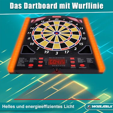 Професійний набір електронних дротиків WIN.MAX з лазерними маркерами лінії кидка/носка з німецьким голосом - підходить для батарейок/адаптерів для 1-8 гравців з 12 дротиками 2025 року - НОВИНКА - бічне освітлення