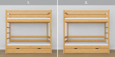 Двох'ярусне ліжко з висувною шухлядою 120x200 см, дитяче ліжко для 2 дітей, 2 сторони збірки драбини ліва або права, закруглені кр