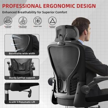 Ергономічне офісне крісло з регульованим підголівником та підлокітниками, поперековою опорою, дихаючою спинкою, регулюванням висоти та колесами, ігрове крісло для столу, спальні або чорного кольору