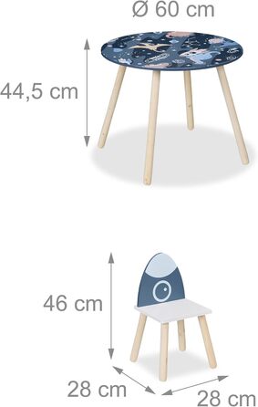 Дитячий комплект сидіння Relaxdays, 3 предмети, Space Dino, дитячий стіл з 2 стільцями, для дівчаток та хлопчиків, зона відпочинку в дитячій кімнаті, різнокольоровий