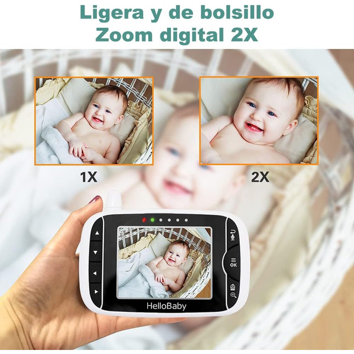 Монітор HelloBaby з камерою HB65, 3,2-дюймовий дисплей, радіоняня, кут огляду 360 градусів, дитяча камера з дистанційним керування