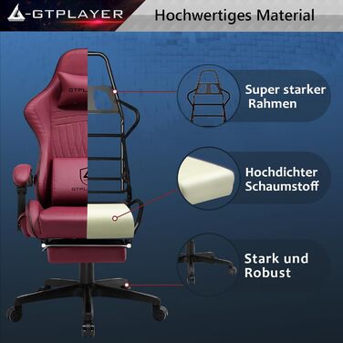 Ігрове крісло GTPLAYER, ергономічне ігрове крісло, крісло для столу, гоночне крісло для ПК з підставкою для ніг, динаміки, музика, офісне крісло, витримує до 150 кг