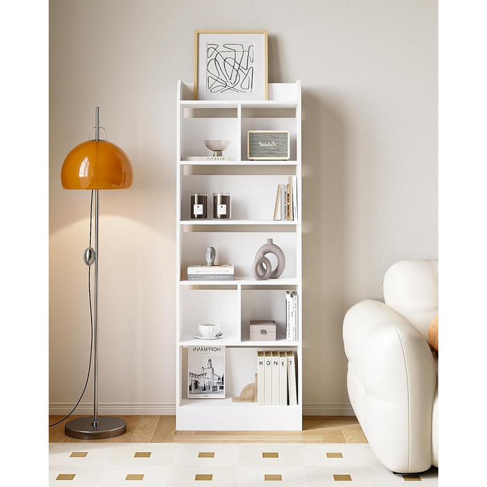 Книжкова полиця Hzuaneri, з 6 полицями, полиця для зберігання, окремостояча полиця, для вітальні, офісу, спальні, 24 x 60 x 170 см, білий BC11103 шт. Білий 24 x 60 x 170 см