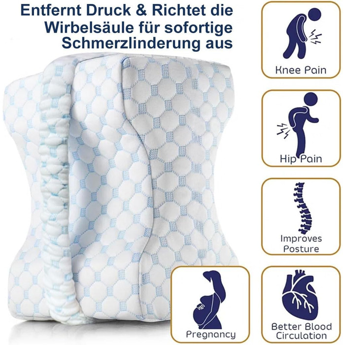 Подушка для колін для тих, хто спить на боці - розроблена лікарями ортопедична подушка для ніг з піни з ефектом пам&39яті для полегшення болю при ішіасі, болю в попереку, стегнах та суглобах. У комплекті відповідний ремінь для підтримки ніг. Синій.