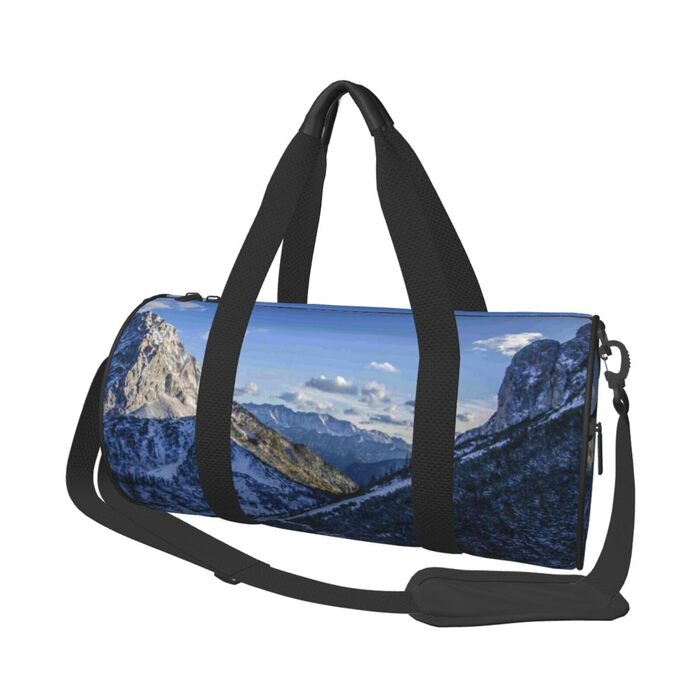 Спортивна сумка-мішок для подорожей, зимовий пейзаж з горами, сумка на ніч, чорна, універсальний розмір, дорожня сумка