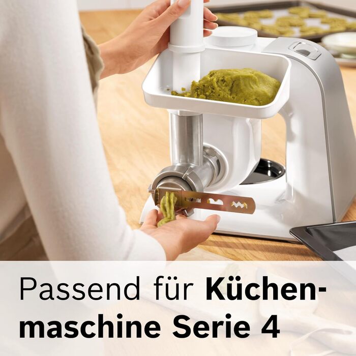 Набір аксесуарів Bosch BakingSensation MUZ5BS1 для кухонних машин серії 4 м'ясорубка, пластикова чаша, насадка для печива, перфорована решітка, 4 форми для печива, нержавіюча сталь, можна мити в посудомийній машині