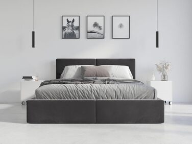 М&39яке ліжко Interbeds 120x200 см Двоспальне ліжко з місцем для зберігання з рейковою основою Ліжко-бокс з пружинами Гідрофобний каркас ліжка з м&39якою підкладкою (Антрацит, 120x200 см) Антрацит 120x200 см