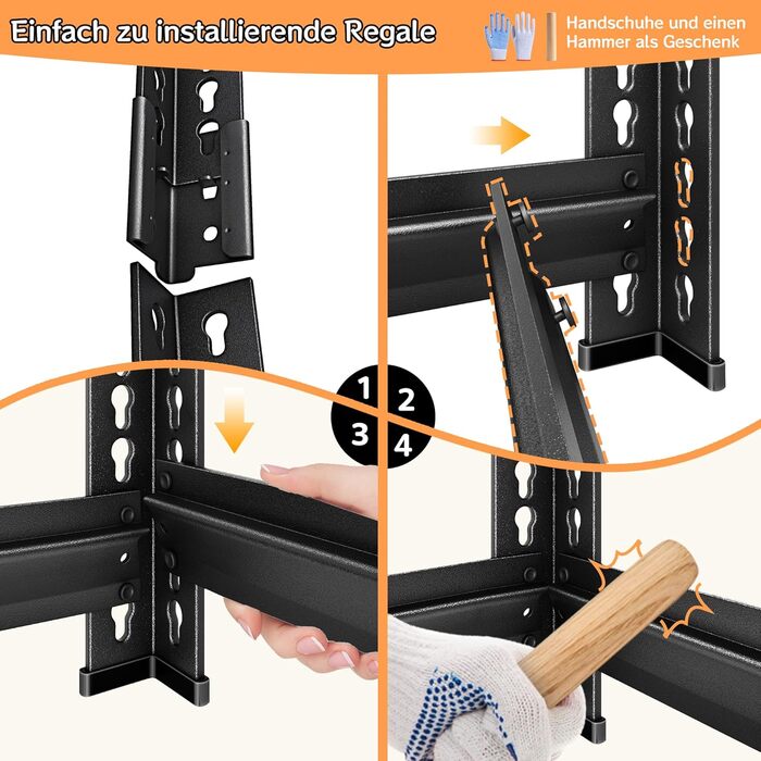 Міцний стелаж, сталевий каркасний стелаж 120 x 45 x 99 см, підвальний стелаж вантажопідйомністю 750 кг, стелаж для зберігання з 3 регульованими полицями, стелаж без болтів, стелаж для майстерні, підвал, гараж (чорний, 120 x 45 x 99 см - 3 полиці) Чорний 1