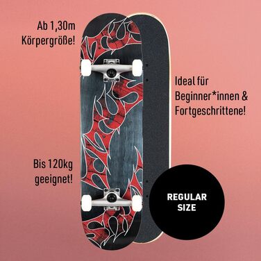 Комплектний скейтборд Скейтборд для дорослих, підлітків та дітей від 9 років, для початківців та досвідчених райдерів, потрійний класичний логотип, чорний колір, 7.75&39