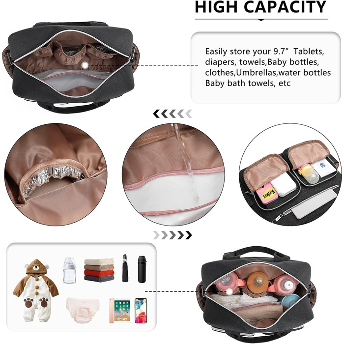 Сумка для пеленання дитини, стильна, для мами і тата, дорожня сумка-трансформер з ізольованими кишенями чорна