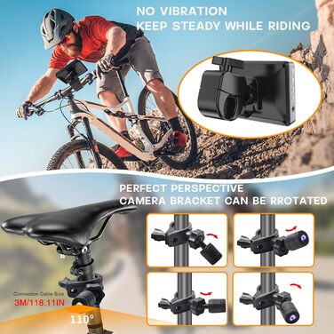 Велосипедне дзеркало PARKVISION із захистом від відблисків, камера заднього виду для велосипеда зі справжнім 4,3-дюймовим AHD 1080P монітором, регульованим поворотним затискачем на 360 з чудовим нічним баченням, дзеркало на кермі велосипеда