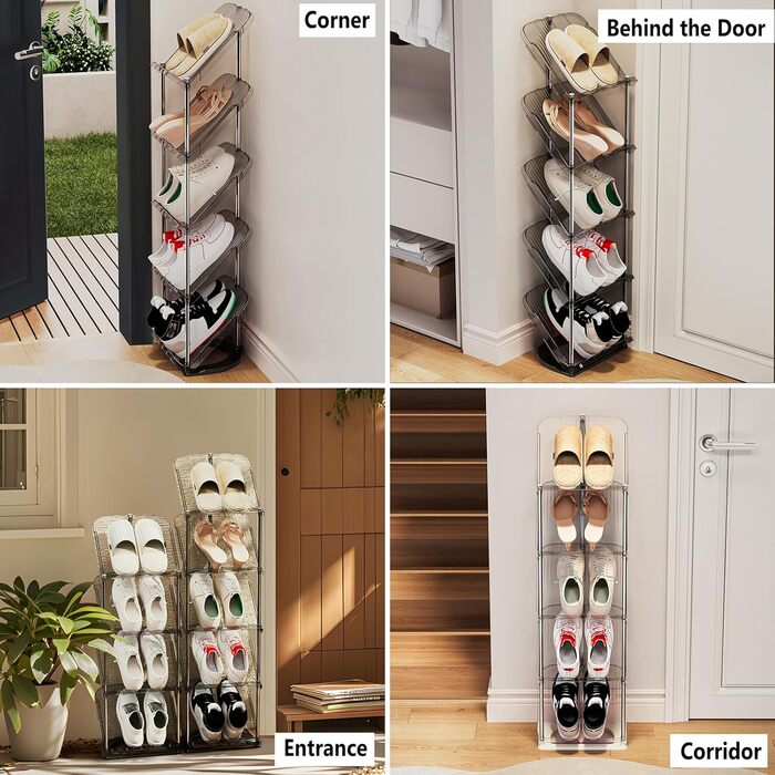 Вузька взуттєва полиця з 2 предметів з 5 ярусами, компактна похила полиця для взуття, взуттєва шафа, місце для зберігання взуття, взуттєва лавка, взуттєва шафа, органайзер для взуттєвої полиці, підставка для взуття, органайзер для взуття, прозора, 5 ярусі