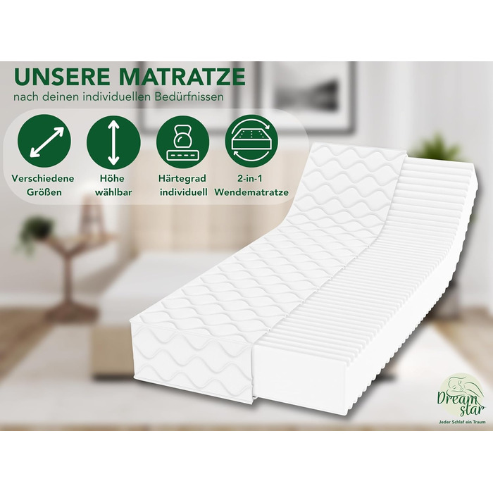 Ергономічний 7-зонний матрац з холодної піни Oeko-Tex H3 та H4 Гіпоалергенний та антибактеріальний Висота 22 см 90 x 200 см 90 x 200 см H3 та H4, 90x200