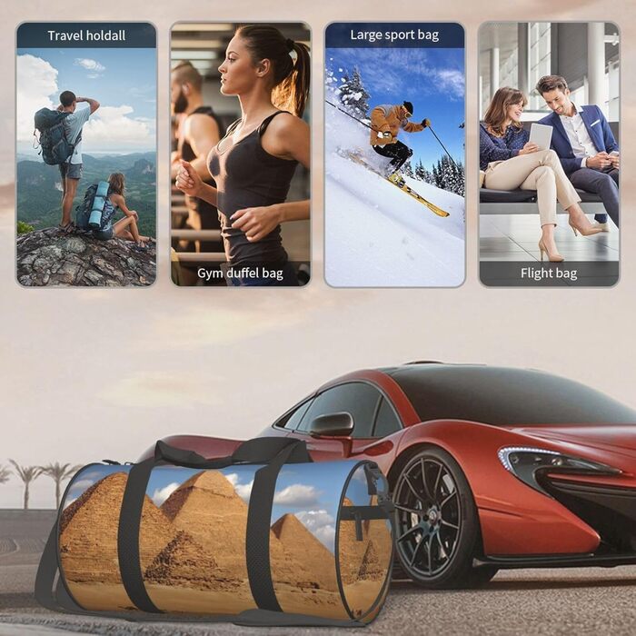 Спортивна сумка для подорожей, дизайн Стародавній Єгипет, принт з пірамідами, сумка на нічліг, чорна, універсальний розмір, дорожня сумка