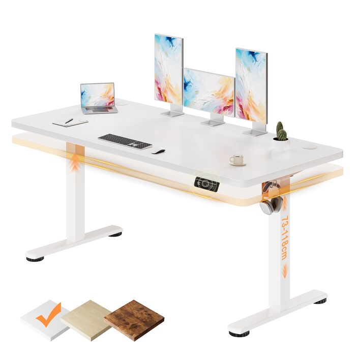 Стіл з регульованою висотою 140 x 60 см, електрично регульований стіл для офісу, комп&39ютерний стіл з функцією пам&39яті, стіл для роботи стоячи, білий 140 x 60 см