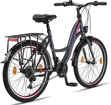 Велосипед Licorne Bike Stella Premium City Bike розміром 20&quot, 24&quot, 26&quot, 28 дюймів для дівчаток, хлопчиків, чоловіків та жінок. 21 швидкість (6 швидкостей для 20 дюймів). Голландський велосипед. Міський велосипед. Антрацит, 24 дюйми.