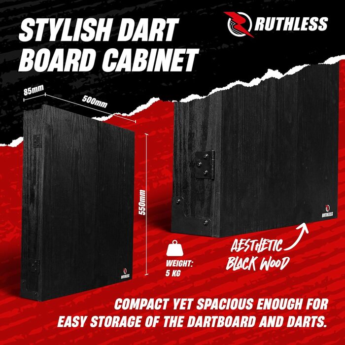 Центр дартсу Ruthless Home Повний комплект домашнього центру дартсу, включаючи шафу, мішень для дартсу та 2 набори дартсу Cobra