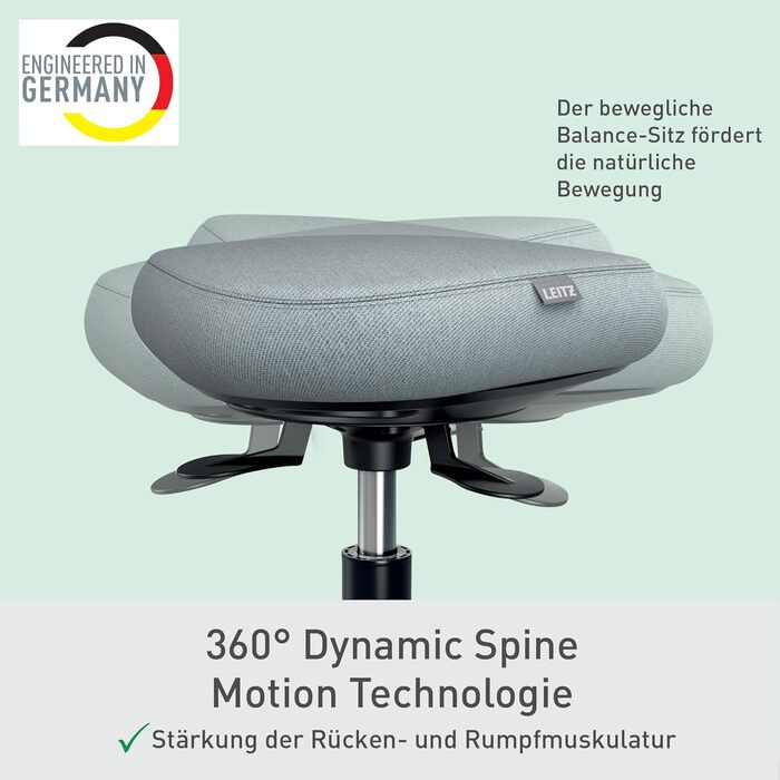 Стілець Leitz Ergo Active з регульованою висотою (4760 см) з колесами, офісний стілець з подушкою сидіння, ергономічний поворотний стілець для дому, офісу, відпочинку та хобі, серія Ergo, чорний, 65770095 світло-сірий стілець з колесами