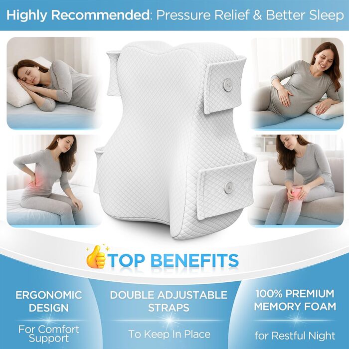 Подушка для колін для тих, хто спить на боці Ортопедична подушка для ніг для безболісного сну Ергономічна опорна подушка з в&39язкопружної піни з ефектом пам&39яті Дихаючий чохол (білий)
