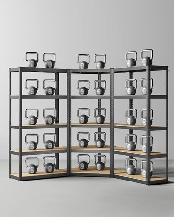 Комплект кутових полиць SONGMICS, 5 ярусів, міцний стелаж, металевий, полиця для зберігання в гаражі, підсобному приміщенні, підвалі, вантажопідйомність до 2625 кг, чорний/натуральний бежевий GLR070B03 5 ярусів (160Г x 160Ш x 180В см) чорний натуральний б