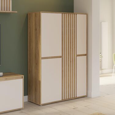 Шафа 100 110, сучасна шафа з рейковим дизайном, 5-дверна, спальня, декор дерева Maulella Oak Kashmir Beige, 109,3 см завширшки x 161,7 см заввишки x 41,5 см завглибшки