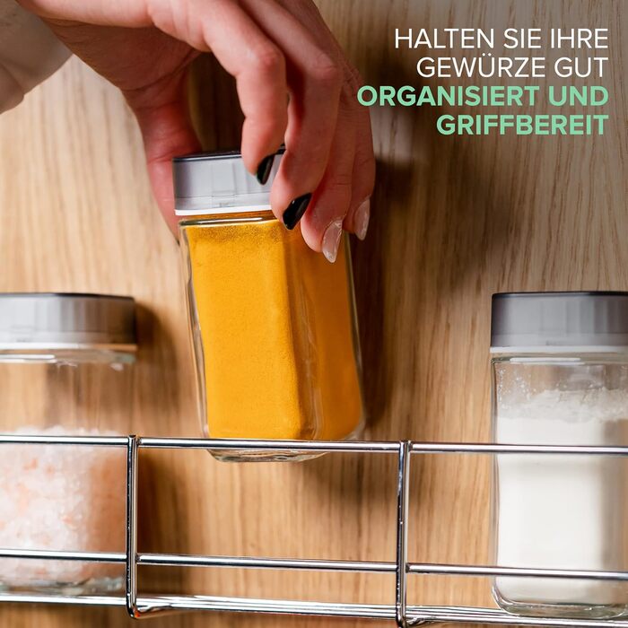 Підставка для спецій Coninx Copa для дверцят шафи, 4 яруси, хромована - Підвісний органайзер для спецій - Настінна підставка для спецій на 4x8 банок для спецій - Підвісна підставка для спецій - Підставка для спецій для кухонної шафи - Кухонна полиця 50x40