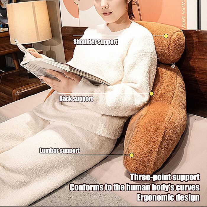 Універсальна подушка для читання для ліжка Ергономічна подушка для спини Capybara Design - з підлокітниками та подушкою для спини для ліжка - для дорослих, дітей, дивана, сну, сидіння, перегляду телевізора, відпочинку, 70*50 см