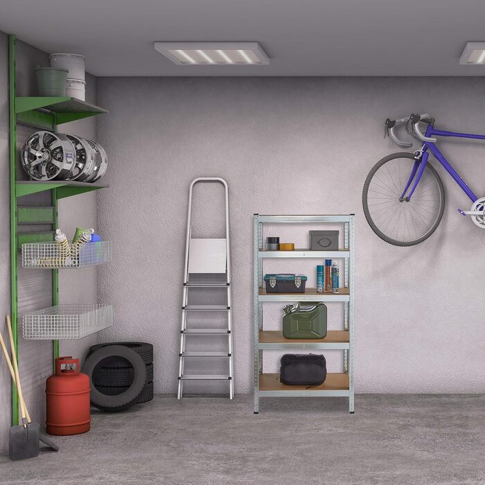 Надміцний стелаж Relaxdays, оцинкований, вантажопідйомність 875 кг, 150 x 75 x 30 см, 5 полиць, вставна конструкція, сталь, полиця для зберігання в підвалі, сріблястий