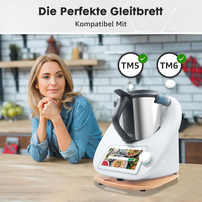 Розсувна дошка для Thermomix TM6 TM5-360 Універсальна колісна дошка для кухонного комбайна Thermomix Vorwerk, Букова підкладкова дошка TM5 TM6 Аксесуари Швидкорухома рухома дошка з гумовими ніжками