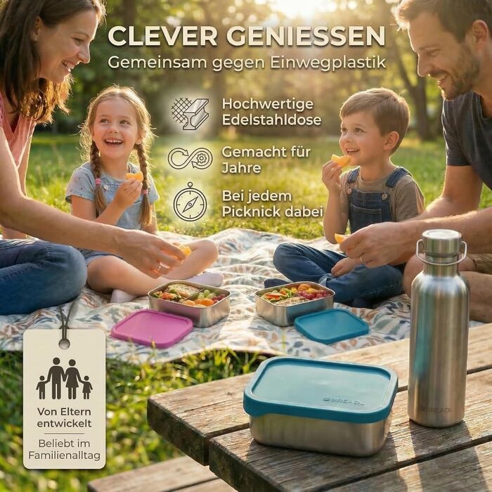 Металева ланч-бокс з роздільниками, 3 відділення, силіконова кришка, герметична, можна мити в посудомийній машині, 1000 мл, для дітей та дорослих, колір блакитний (Petrol)