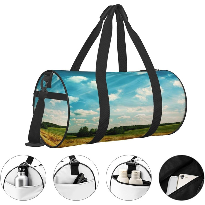 Спортивна сумка, дорожня сумка, сумка для подорожей, з принтом Пшеничне поле, сумка на нічліг, чорна, універсальний розмір