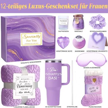 Подарунки на День святого Валентина для жінок, подарунковий набір для найкращої подруги, подарунковий набір з 12 м&39яких пледів з винним келихом з нержавіючої сталі об&39ємом 40 унцій як подарунки на день народження для мами, найкращої подруги, бабусі, с