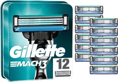 Леза для бритви Gillette Mach3, 12 змінних лез для мокрих бритв чоловічі з 3-кратним лезом (12 шт. (1 упаковка))