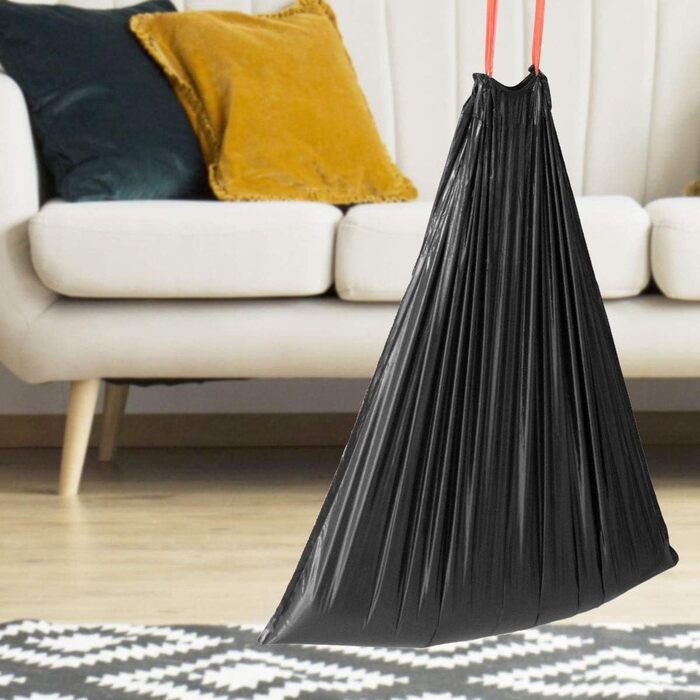 Мішки для сміття об&39ємом 60 л, 200 шт. , зі шнурком, надзвичайно міцні, з ручкою, стійкі до розривів та протікання, чорні, 64 x 71 см, 10 рулонів (200 мішків)