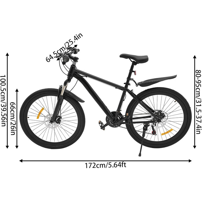 Дюймовий гірський велосипед з 21-швидкісною коробкою передач, підходить для хлопчиків та дівчаток, передні та задні дискові гальма, регульоване сидіння для гірських пригод та їзди містом, чорний, 26-