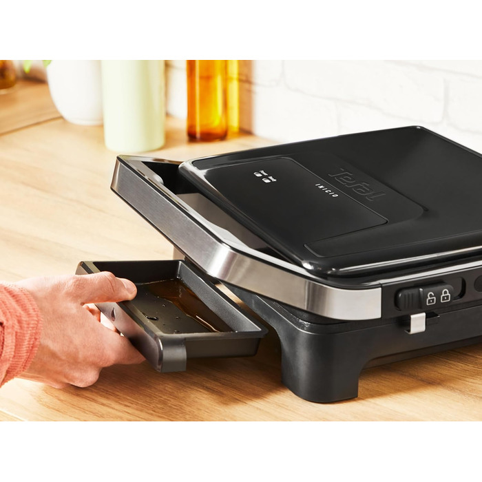 Контактний та панельний гриль 2-в-1 Tefal Inicio Classic, 2000 Вт, компактний дизайн, корпус із нержавіючої сталі, піддон для збору жиру, антипригарне покриття, чорний, GC2718