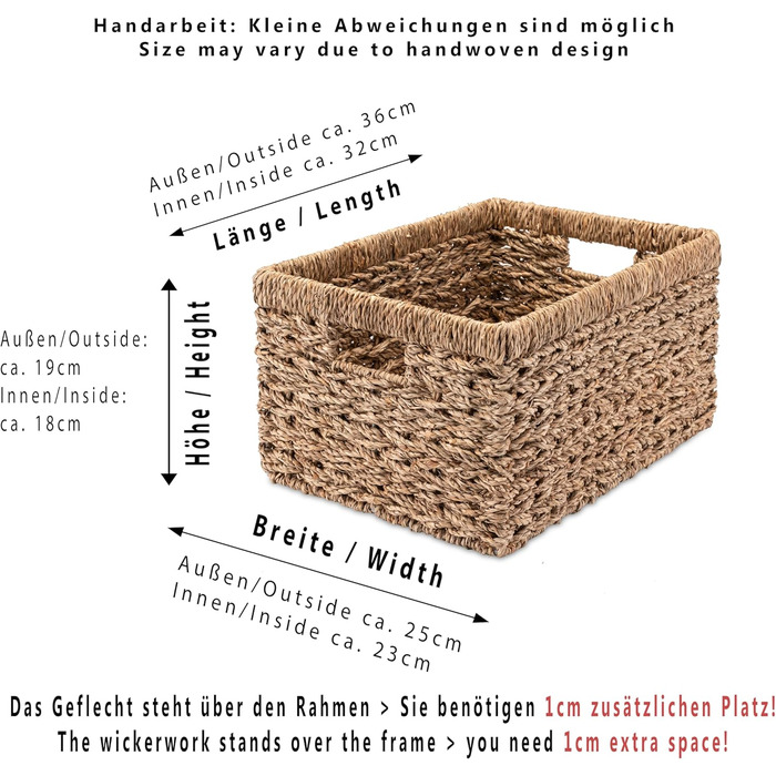 Кошик для зберігання Decorasian, полиця-кошик, плетений з морської трави - дуже стійкий - MM (36 см x 25 см x 19 см) Натуральний
